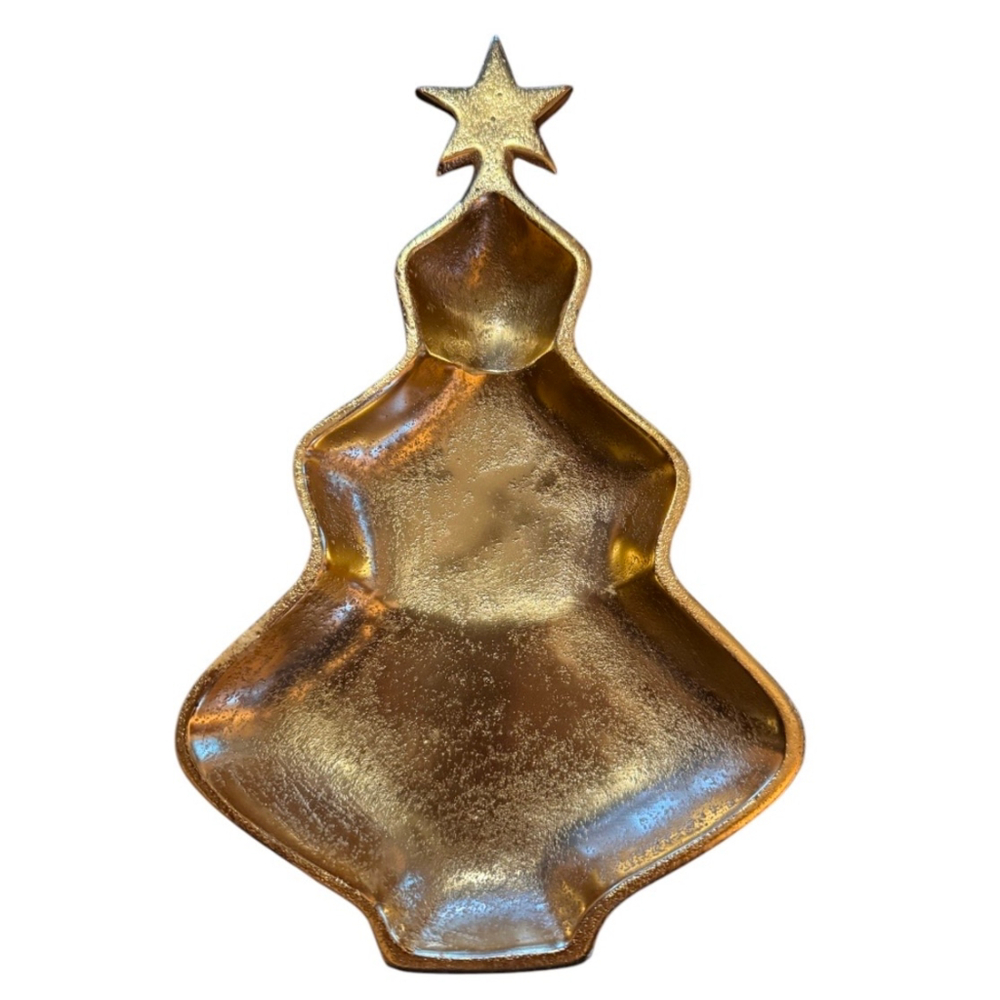 India Golden Christmas Tree Serving Dish Metal Brass? Trinket Decor